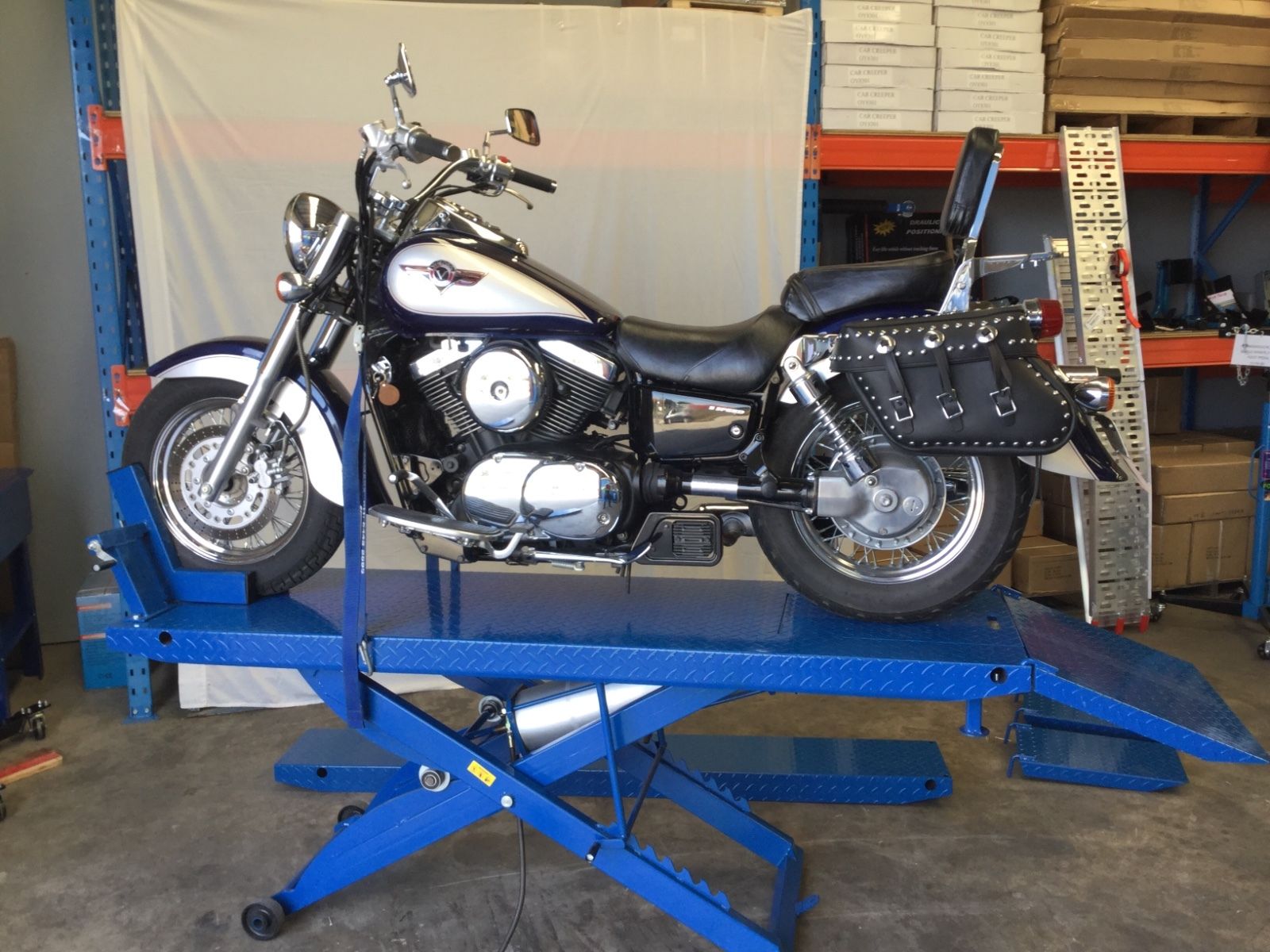 Motorcycle Lift Work Bench with Air Lift Foot Control DTM Trading
