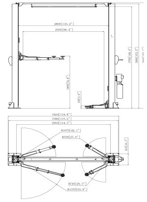 Two Post Clear Floor 4000 kg Car Hoist  415v