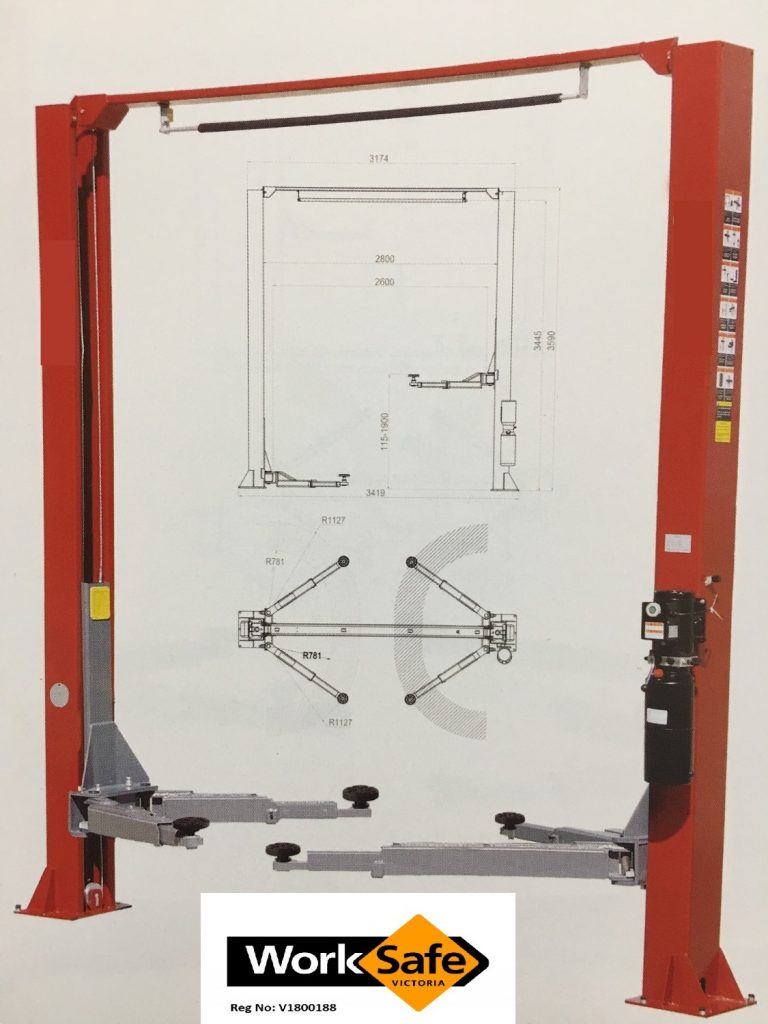 Two Post Clear Floor Car Hoist 4500 kg 240v & 415v DTM Trading