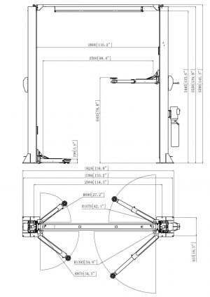 Two Post Clear Floor Car Hoist 3500kg 240 volt