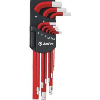 T22984 9 piece Magnetic Long Arm Hex Wrench Set W/Red Sleeve (1.5 -10mm)(Red)