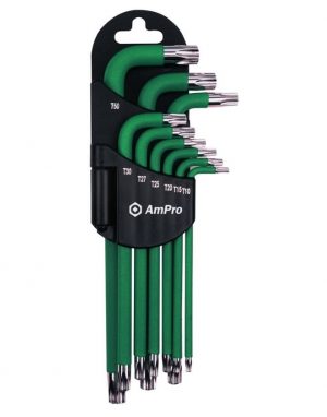 T22985 9 piece Magnetic Long Arm Temper-Proof Star Wrench Set W/Green Sleeve (T10-T50)