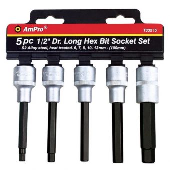 T33215 5 piece 1/2" Dr. Long Hex Bit Socket Set