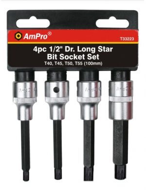 T33223 4 piece 1/2" Dr. Long Star Bit Socket Set