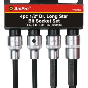 T33223 4 piece 1/2" Dr. Long Star Bit Socket Set