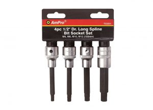 T33231 4 piece 1/2" Dr. Long Spline Bit Socket Set