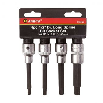 T33231 4 piece 1/2" Dr. Long Spline Bit Socket Set