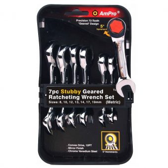 T41383 7piece Stubby Geared Ratcheting Wrench Set