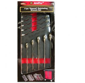 T43945 11piece Geared Metric Ratcheting Wrench Set