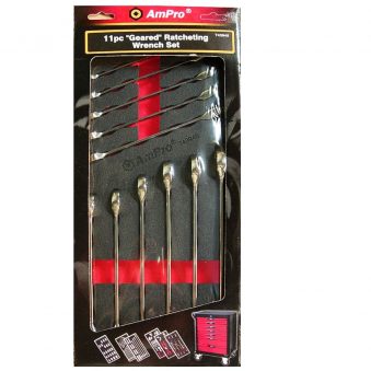 T43945 11piece Geared Metric Ratcheting Wrench Set