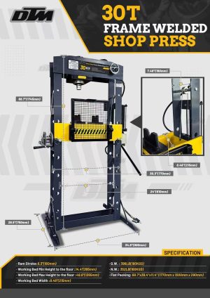30 Ton Air/Hydraulic, Sliding Head Shop Press (SP30SHA)