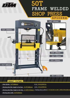 50 Ton Air/Hydraulic, Sliding Head Shop Press (SP50SHA)