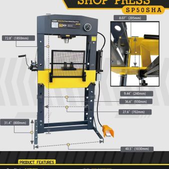 50 Ton Air/Hydraulic, Sliding Head Shop Press (SP50SHA)